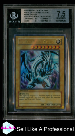 BLUE EYES WHITE DRAGON YUGIOH LOB-001 2002 1ST ED LEG/BLUE EYES UR EN BGS 7.5 - Image 1