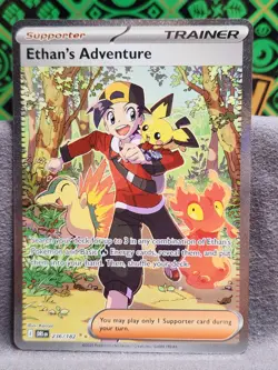 Pokemon TCG Destined Rivals Ethan's Adventure Full Art Trainer Card 236/182 Sir - Image 1