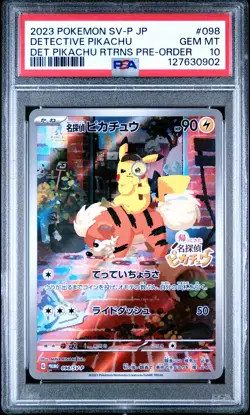 2023 POKEMON JPN SV-P PROMO #098 DETECTIVE PIKACHU PSA 10 - Image 1