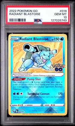 PSA 10 Radiant Blastoise 018/078 Pokemon Go SWSH Holo 2022 GEM MINT - Image 1