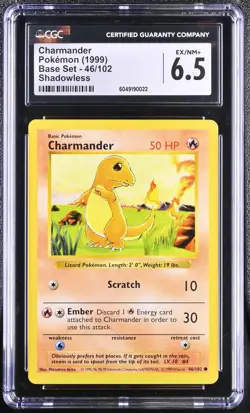 Charmander Base Set Shadowless CGC 6.5 46/102 Pokemon 1999 - Image 1