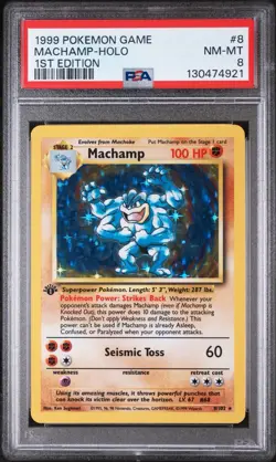 1999 POKEMON BASE SET 1ST EDITION #8 MACHAMP-HOLO PSA 8 See Pics Undergraded! - Image 1