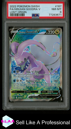 HISUIAN GOODRA V POKEMON 187/196 2022 LOST ORIGIN HOLO ENGLISCH PSA 8 - Image 1