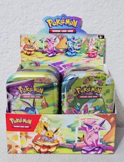 Pokemon TCG Prismatic Evolutions Set Of 8 Sealed Mini Tins W/Display Box - Image 5