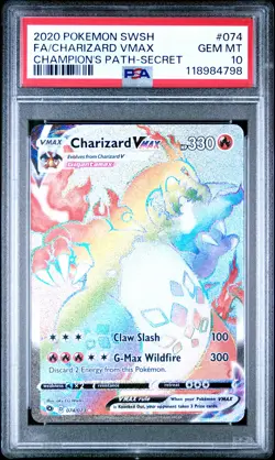 2020 POKEMON SWORD & SHIELD CHAMP'S PATH SECRET FULL ART/CHARIZARD VMAX PSA 10 - Image 1