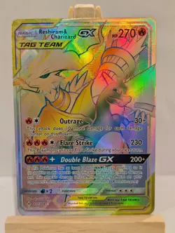 Custom Fan Art Reshiram & Charizard GX High Quality Custom Card Tag Team Colour - Image 1