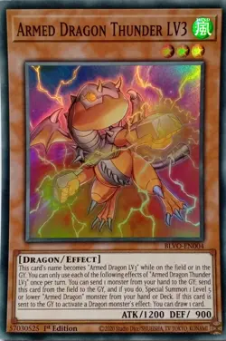 BLVO-EN004 ARMED DRAGON THUNDER LV3 SUPER RARE 1ST EDITION YuGiOh CARD - Image 1