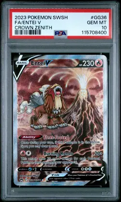2023 POKEMON SWORD & SHIELD CROWN ZENITH #GG36 FULL ART/ENTEI V PSA 10 - Image 1