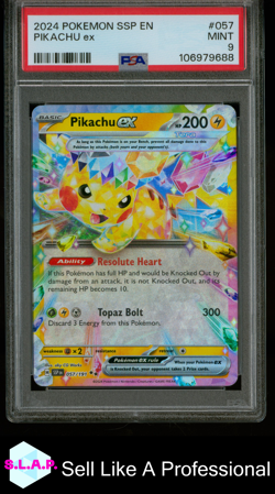 PIKACHU EX POKEMON SSP EN-SURGING SPARKS 2024 057 PSA 9 - Image 1