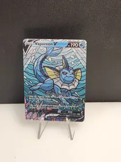 Vaporeon CUSTOM Stained Glass Holo Van Gogh Shiny Unbranded Card Display Only - Image 3
