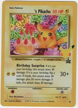 Birthday Pikachu 24 Holo Black Star Celebrations Promo Pokemon Card NM - Mint - Image 1