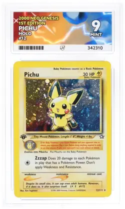 🔹ACE 9 MINT🔹Pichu 12/111 Holo 1st Edition English🔸Neo Genesis 2000 Pokemon - Image 1