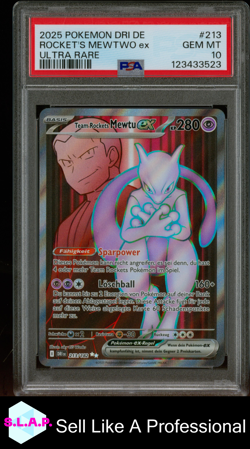 ROCKET'S MEWTWO EX ULTRA RARE POKEMON GER DRI DE-DESTINED RIVALS 2025 213 PSA 10 - Image 1