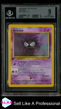 GASTLY C 1999 POKEMON BASE 1ST EDITION GERMAN 50 BGS 9.0 - Image 1