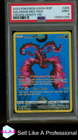GALARIAN MOLTRES CROWN ZENITH TIN POKEMON SWSH BLACK STAR PROMO 2023 284 PSA 9 - Image 1