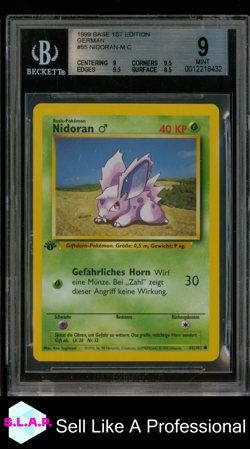 NIDORAN-M C 1999 POKEMON BASE 1ST EDITION GERMAN 55 BGS 9.0 - Image 1