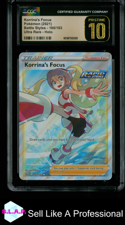 KORRINA'S FOCUS POKEMON 160/163 2021 BATTLE STYLES FA HOLO EN CGC PRISTINE 10 - Image 1