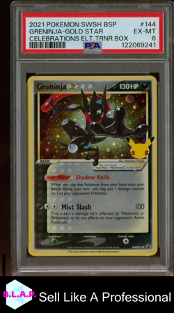 GRENINJA-GOLD STR CELEB ELT.TRNR.BOX POKEMON SWSH BLCK STR PRM 2021 144 PSA 6 - Image 1