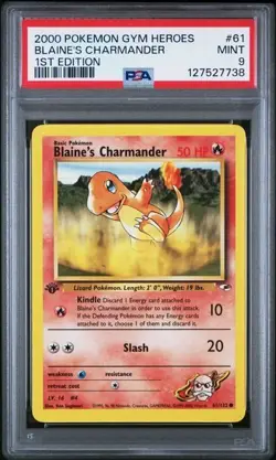 2000 Pokemon Gym Heroes 1st Edition Blaine's Charmander #61/132 PSA 9 - Image 1
