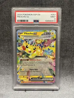 PSA 9 - 2024 S&V Surging Sparks Pikachu ex 057/191 Double Rare Pokemon Card - Image 1