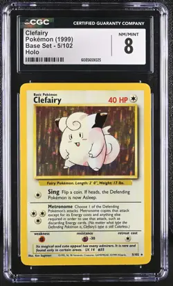 CGC 8 Clefairy 1999 Base Set 5/102 Holo Pokemon Card - Image 1