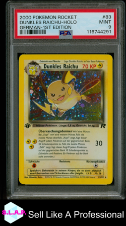 DUNKLES RAICHU-HOLO GERMAN-1ST EDITION POKEMON ROCKET 2000 83 PSA 9 - Image 1