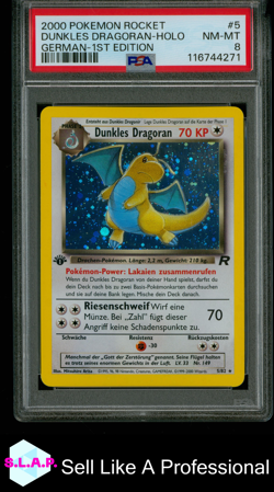 DUNKLES DRAGORAN-HOLO GERMAN-1ST EDITION POKEMON ROCKET 2000 5 PSA 8 - Image 1