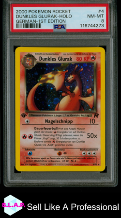 DUNKLES GLURAK-HOLO GERMAN-1ST EDITION POKEMON ROCKET 2000 4 PSA 8 - Image 1