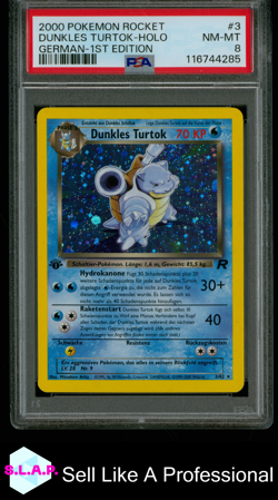 DUNKLES TURTOK-HOLO GERMAN-1ST EDITION POKEMON ROCKET 2000 3 PSA 8 - Image 1