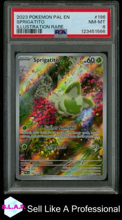 SPRIGATITO ILLUSTRATION RARE POKEMON PAL EN-PALDEA EVOLVED 2023 196 PSA 8 - Image 1