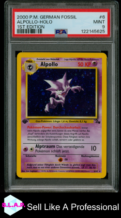 ALPOLLO-HOLO 1ST EDITION POKEMON GERMAN FOSSIL 2000 6 PSA 9 - Image 1