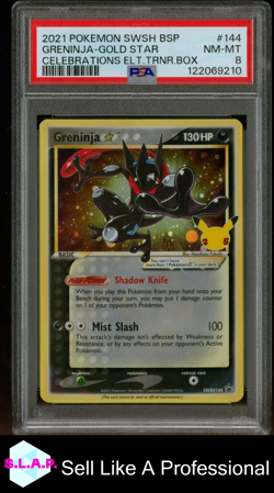 GRENINJA-GOLD STR CELEB ELT.TRNR.BOX POKEMON SWSH BLCK STR PRM 2021 144 PSA 8 - Image 1