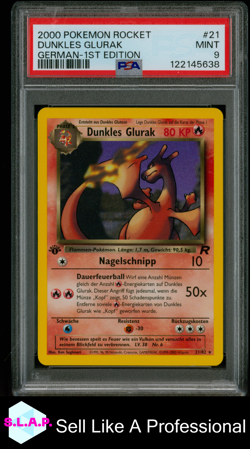 DUNKLES GLURAK GERMAN-1ST EDITION POKEMON ROCKET 2000 21 PSA 9 - Image 1