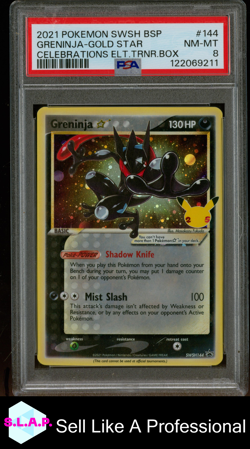 GRENINJA-GOLD STR CELEB ELT.TRNR.BOX POKEMON SWSH BLCK STR PRM 2021 144 PSA 8 - Image 1
