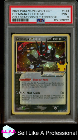 GRENINJA-GOLD STR CELEB ELT.TRNR.BOX POKEMON SWSH BLCK STR PRM 2021 144 PSA 9 - Image 1