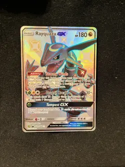 Pokemon TCG Rayquaza GX Holo Card #177a Ultra Rare, PSA 9 Mint Condition - Image 1