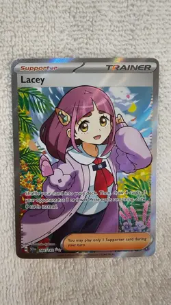 Lacey 166/142 Sv07: Stellar Crown Holo Full Art Pokemon Card - NM Condition - Image 1