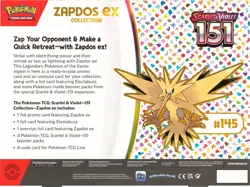 Pokemon TCG Scarlet & Violet 151 Zapdos EX Collection Box Sealed NEW - Image 2