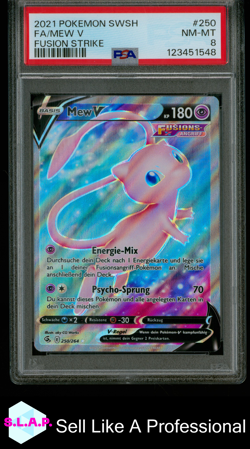 FA/MEW V FUSION STRIKE POKEMON SWORD & SHIELD FUSION STRIKE 2021 250 PSA 8 - Image 1