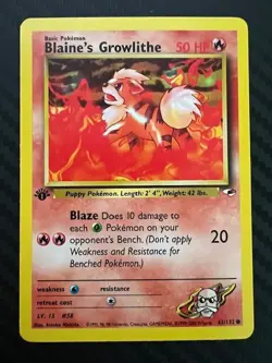 Pokemon TCG Blaine's Growlithe Gym Heroes 62/132 Regular 1st Edition Common VLP - Image 1