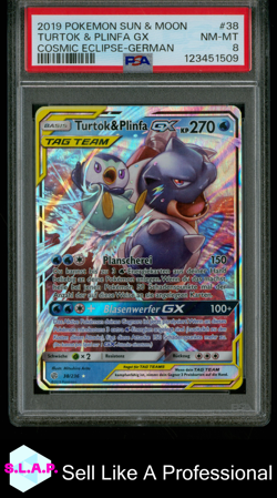 TURTOK & PLINFA GX COSMIC ECLIPSE-GER POKEMON SM COSMIC ECLIPSE 2019 38 PSA 8 - Image 1