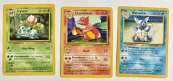 1999 Pokemon Base Set Starter Wartortle 30/102 Charmeleon 24/102 Ivysaur NM+ Lot - Image 1