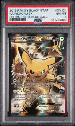 2016 POKEMON XY BLACK STAR PROMO #XY124 PIKACHU EX-RED & BLUE COLL. PSA 8 (Q893 - Image 1