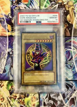 PSA 10 2002 Dark Magician LOB-001 1st Edition YuGiOh Card Asian English GEM MINT - Image 1