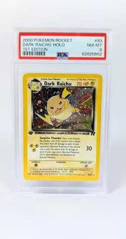 83/82 Dark Raichu 1st Edition PSA 8 Holo Team Rocket Base Pokemon Card WOTC - Image 1