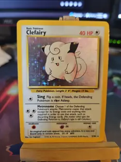 Pokemon TCG Clefairy Base Set Holo Unlimited Rare Card 5/102 LP Condition - Image 1