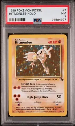 1999 Pokemon TCG WOTC Fossil Hitmonlee Holo 7/62 PSA 7 Near Mint - Image 1