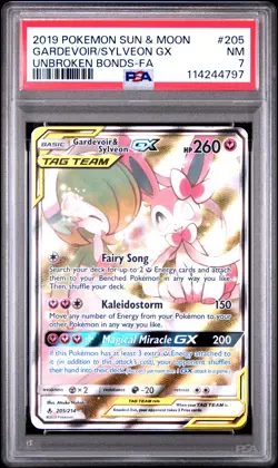 2019 POKEMON SUN & MOON UNBROKEN BONDS FULL ART/GARDEVOIR & SYLVEON GX PSA 7 - Image 1