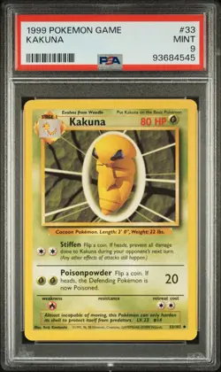 1999 POKEMON BASE SET UNLIMITED #33 KAKUNA PSA 9 - Image 1