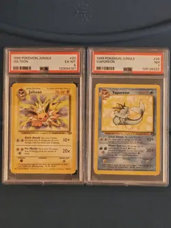 1999 PSA 7 Vaporeon #28 & PSA 6 Jolteon #20 Jungle Edition Pokemon TCG - Image 1
